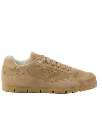 Faded Suede Low Top Sneakers Ecru - PRADA - BALAAN 1