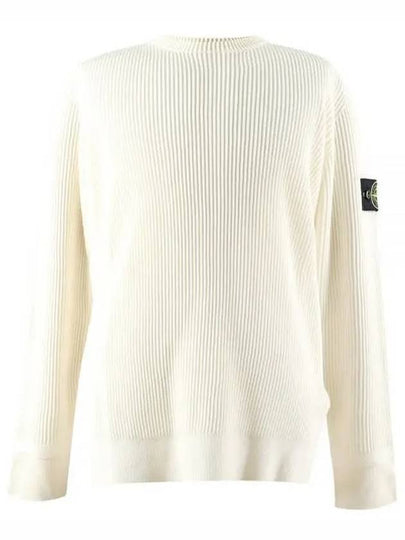 Wappen Patch Crew Neck Ribbed Wool Knit Top Beige - STONE ISLAND - BALAAN 2