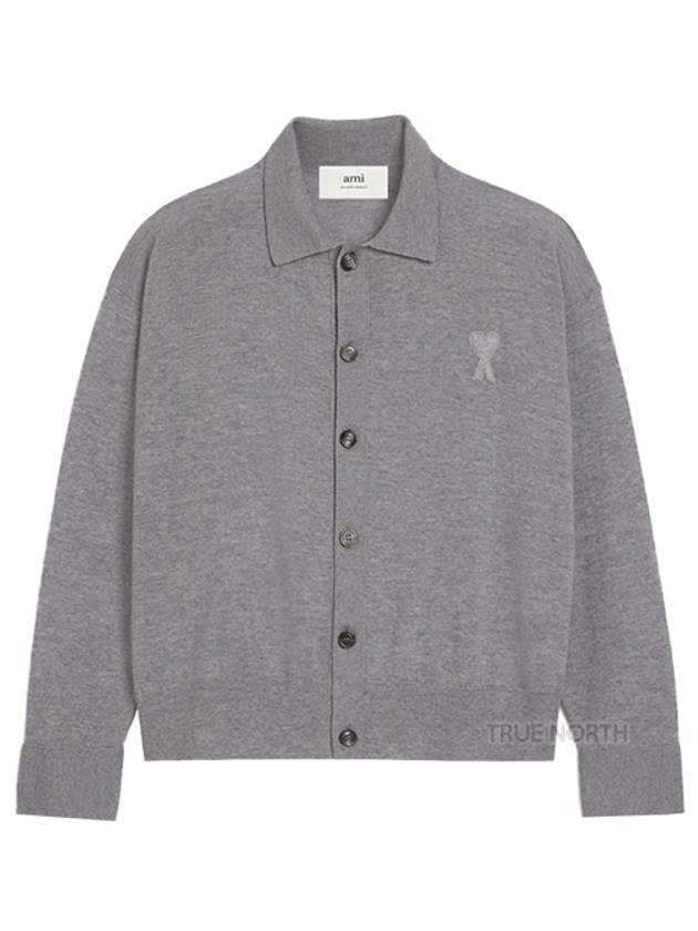 De Coeur Logo Wool Cardigan Heather Grey - AMI - BALAAN 2