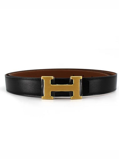 HM Reversible H Buckle Gold Plated 90 Double Sided Black Brown Men's Leather Belt H064540 CC 06 - HERMES - BALAAN 1