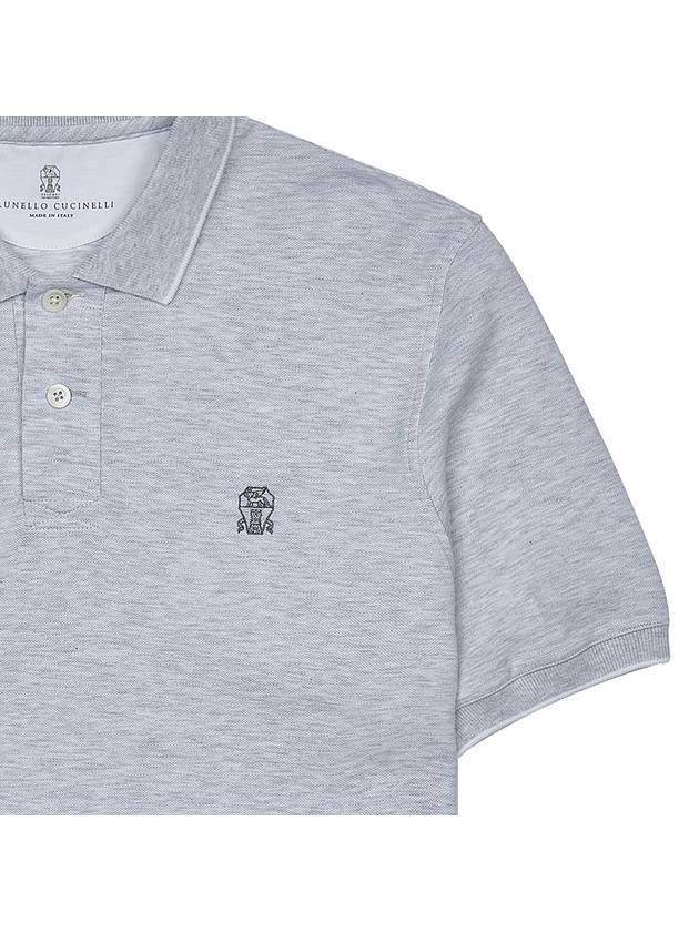 Embroidered Logo Short Sleeve Polo Shirt Grey - BRUNELLO CUCINELLI - BALAAN 8