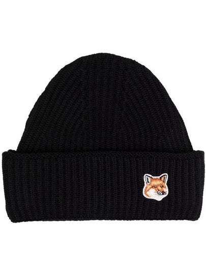 Fox Head Patch Ribbed Beanie Black - MAISON KITSUNE - BALAAN 2