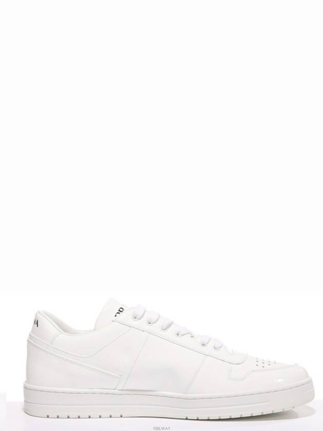 Men's Downtown Triangle Logo Leather Low Top Sneakers White - PRADA - BALAAN 3