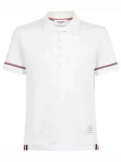 Thermal Rip Stripe Short Sleeve Polo Shirt White - THOM BROWNE - BALAAN 2