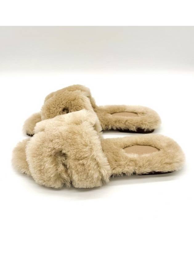 Oran Shearling Sandals Beige Camel - HERMES - BALAAN 5