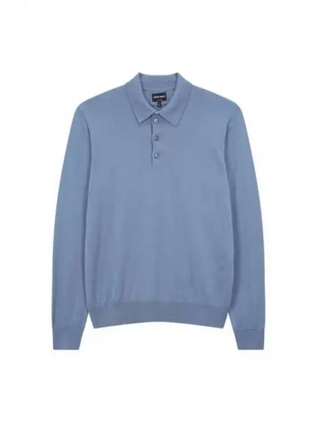 Men s soft wool big button polo knit blue 270806 - GIORGIO ARMANI - BALAAN 1