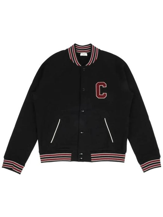 Teddy College Bomber Jacket In Cotton Fleece Black Red Grape Off White - CELINE - BALAAN 2
