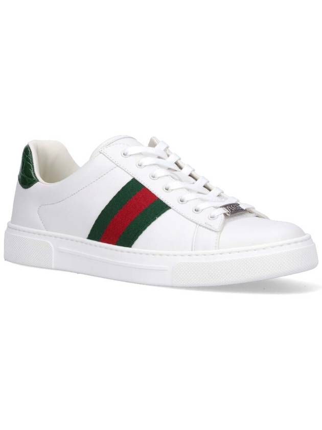 Ace Web Leather Low Top Sneakers White - GUCCI - BALAAN 3