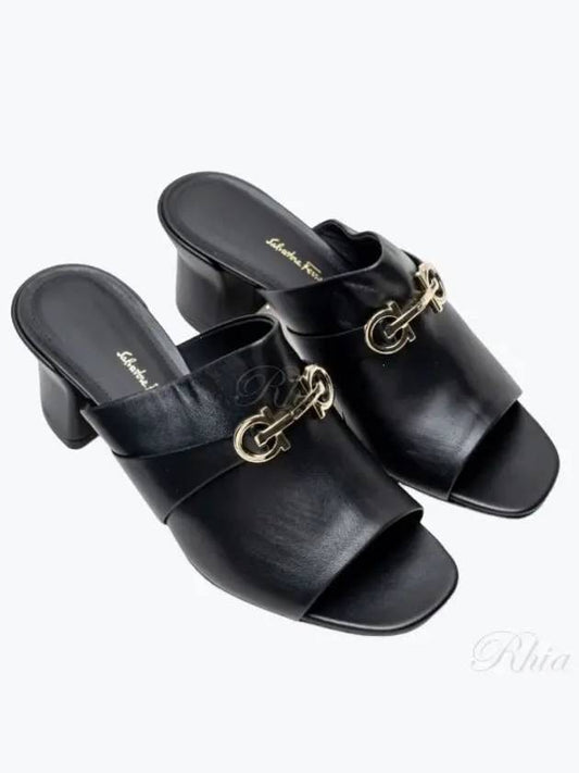 Gancini Ornament Sandal Heels Black - SALVATORE FERRAGAMO - BALAAN 2