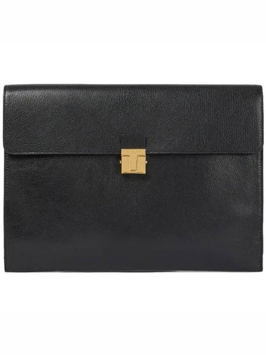 T Gold Tone Logo Push Lock Leather Document Holder Clutch Bag Black - TOM FORD - BALAAN 1