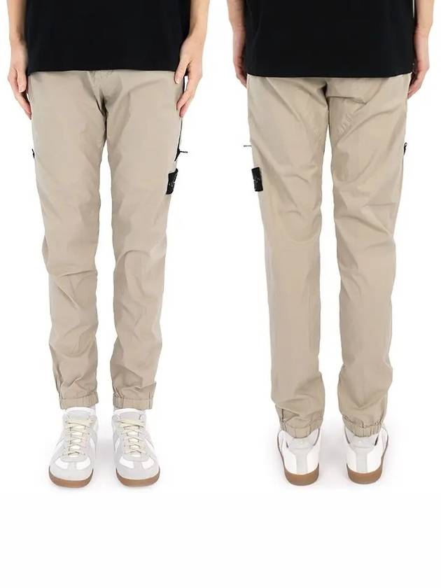 Logo Patch Tapered Cotton Track Pants Beige - STONE ISLAND - BALAAN 3