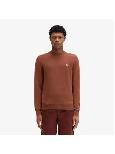 Fred Perry Baseline Classic Crew Neck Merino Wool Knit Whiskey Brown AFPM2439601 S54 - FRED PERRY - BALAAN 1