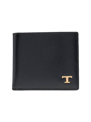 Men's Logo Plaque Leather Half Wallet Black - TOD'S - BALAAN 1