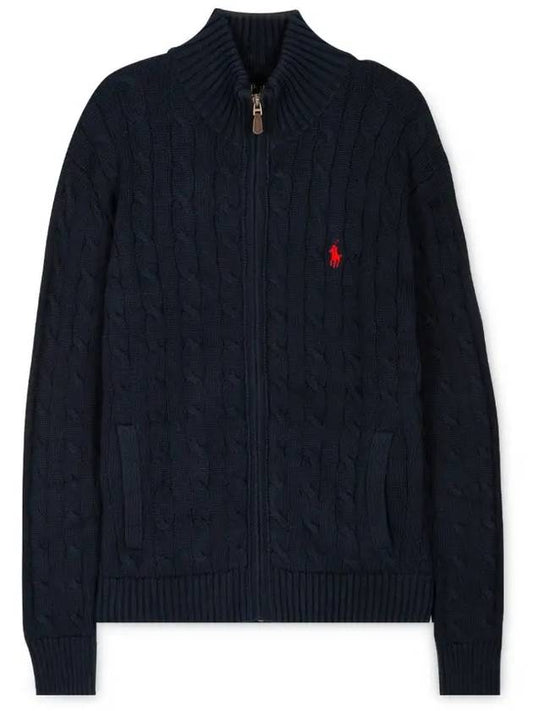 Pony Motif Cable Zipper Knit Cotton Cardigan Navy - POLO RALPH LAUREN - BALAAN 2