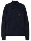 Pony Motif Cable Zipper Knit Cotton Cardigan Navy - POLO RALPH LAUREN - BALAAN 4