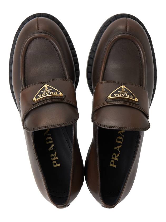 Triangle Logo Leather Loafers Chocolate - PRADA - BALAAN 3