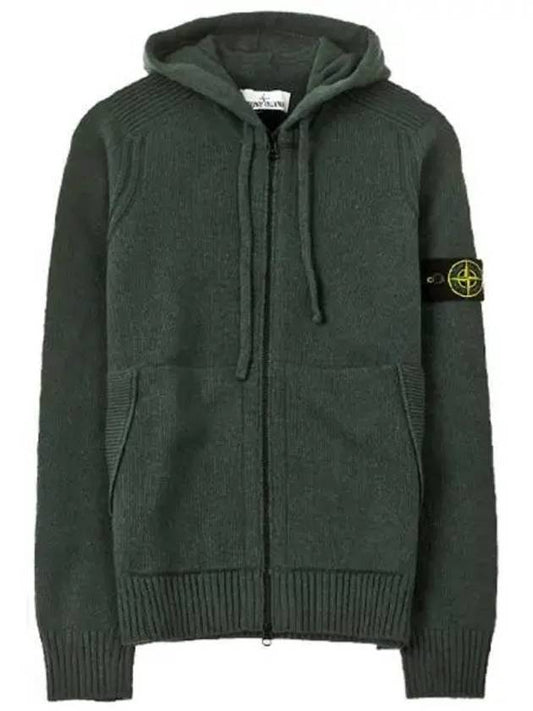 Wappen Patch Wool Knit Zip Up Hoodie Green - STONE ISLAND - BALAAN 2