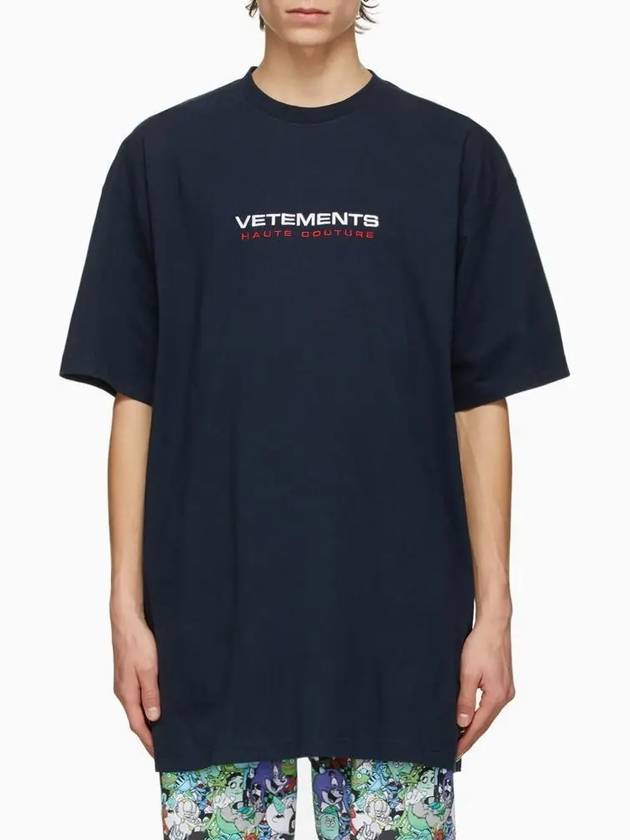 S S Embroidered Logo Haute Couture Long TShirt Navy - VETEMENTS - BALAAN 1