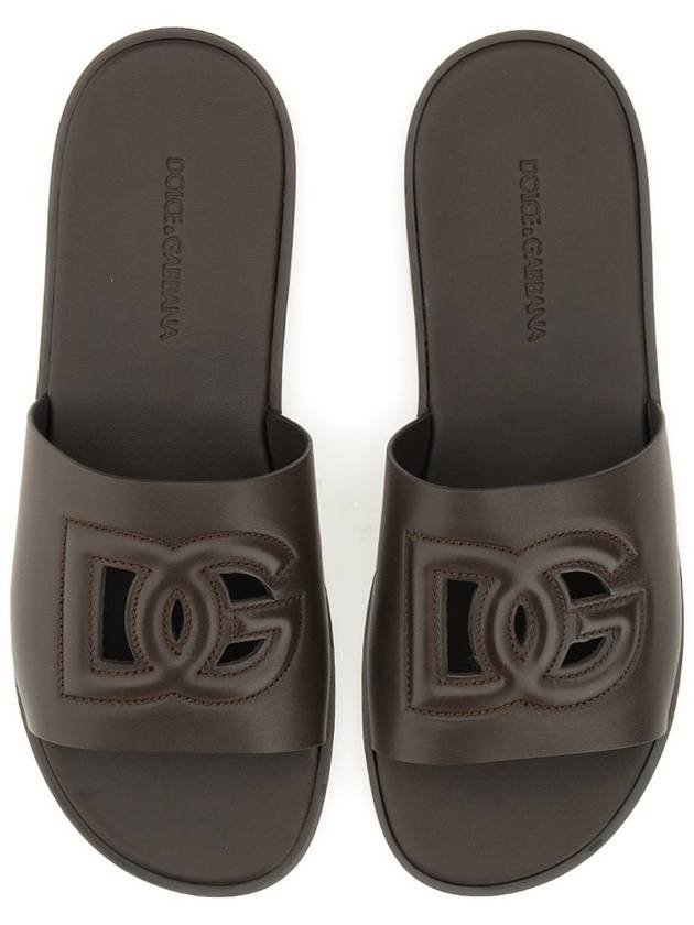 DG Logo Leather Sandals Brown - DOLCE&GABBANA - BALAAN 5