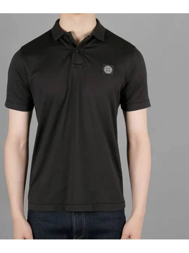 Men's Logo Patch Short Sleeve Cotton Polo Shirt Black - STONE ISLAND - BALAAN 2