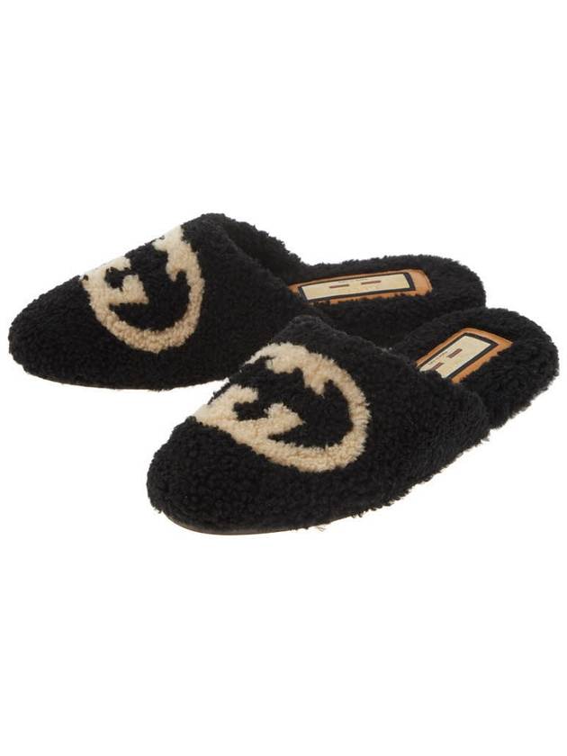 Interlocking G Wool Slide Slippers Black - GUCCI - BALAAN.