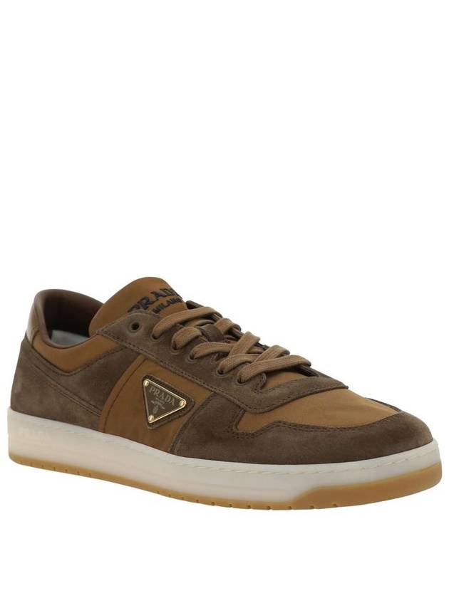 Triangle logo lace up low top sneakers brown - PRADA - BALAAN 2