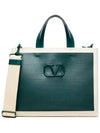 Signature V Logo Canvas Leather Tote Bag Natural Green - VALENTINO - BALAAN.