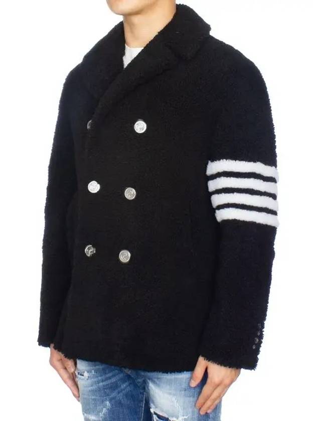 Men's 4 Bar Unconstructed Classic Shearling Double Coat Black - THOM BROWNE - BALAAN 4