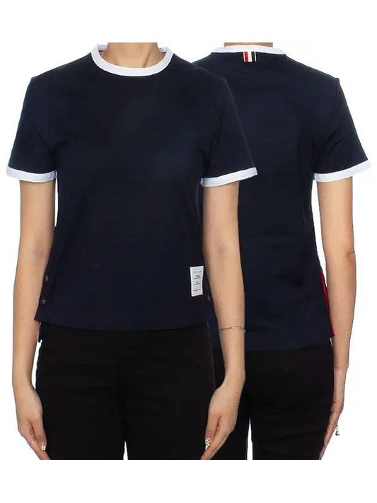 Asymmetric Hem Short Sleeve T-Shirt Navy - THOM BROWNE - BALAAN 2