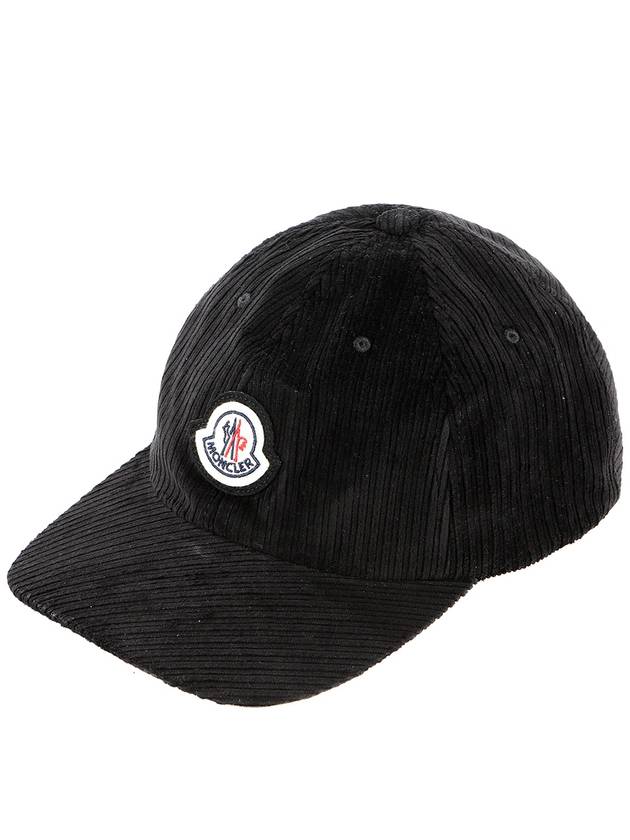 Logo Patch Corduroy Ball Cap Black - MONCLER - BALAAN 2