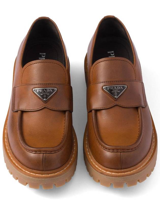 Triangle Logo Leather Loafers Cognac - PRADA - BALAAN 5