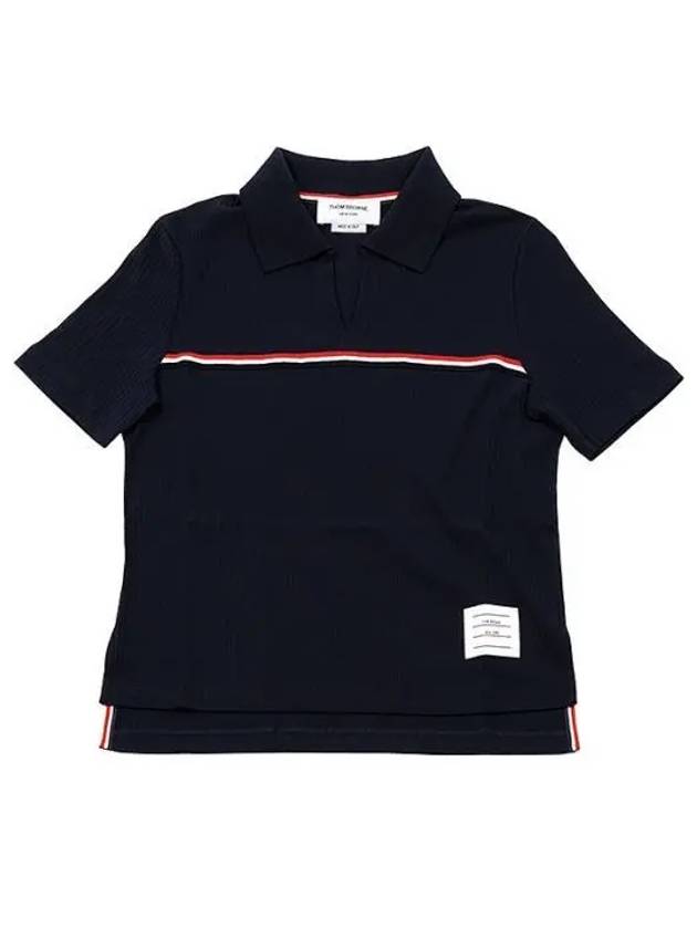 Three Stripes High Twist Rib Polo Shirt Navy - THOM BROWNE - BALAAN 2