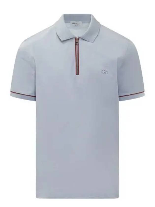 Men's Short Sleeve Cotton Polo Shirt Blue - SALVATORE FERRAGAMO - BALAAN 2