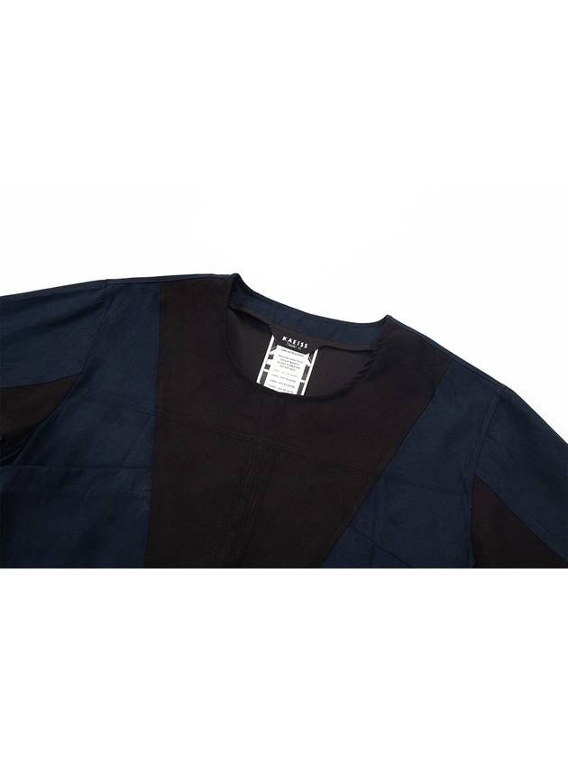 V Line Incision Round Shirts Navy Black - KAEISS - BALAAN 8