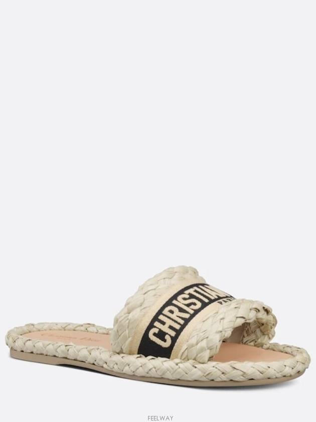 Women's Dway Embroidered Cotton Raffia Slippers Beige - DIOR - BALAAN 3