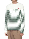 Heart Logo Stripe Long Sleeve T-Shirt White Green - AMI - BALAAN 4