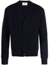 Heart Logo V Neck Cashmere Cardigan Navy - AMI - BALAAN 2