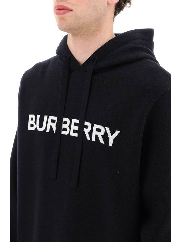 Men's Logo Intarsia Wool Cotton Hooded Cole Blue - BURBERRY - BALAAN 4