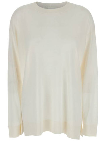 White Long-Sleeved Crewneck Sweater In Wool And Silk Blend Woman - P.A.R.O.S.H. - BALAAN 1