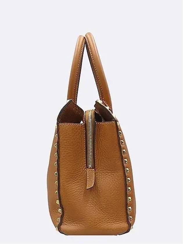 Brown leather stud embellished tote bag - VALENTINO - BALAAN 3