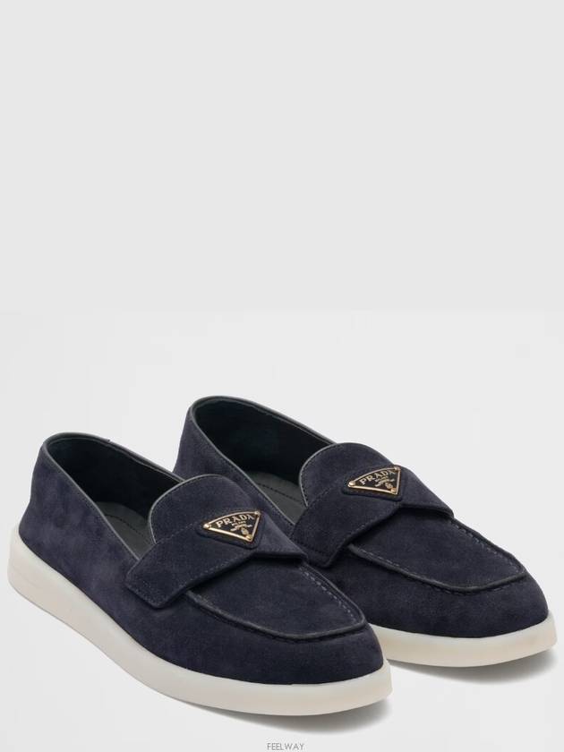 Triangle Logo Suede Leather Loafers Blue - PRADA - BALAAN 2