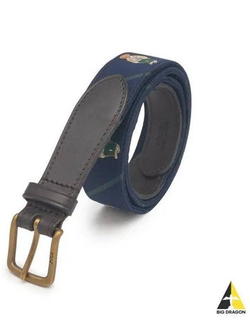 Polo Bear Leather Trim Belt Navy - POLO RALPH LAUREN - BALAAN 1