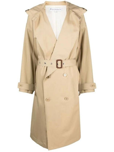 Double-Breasted Hooded Trench Coat Beige - JW ANDERSON - BALAAN 1