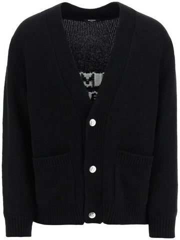 Back Logo Wool Jacquard Cardigan Black - BALMAIN - BALAAN 1