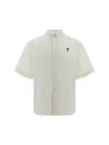 Men's Boxy Fit Embroidered Logo Short Sleeve Shirt White - AMI - BALAAN 2