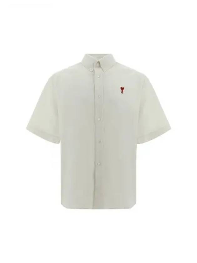 Men's Boxy Fit Embroidered Logo Short Sleeve Shirt White - AMI - BALAAN 2