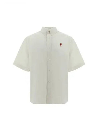 Men's Boxy Fit Embroidered Logo Short Sleeve Shirt White - AMI - BALAAN 2