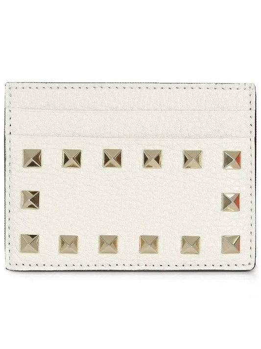 Rockstud Calfskin Card Holder Ivory - VALENTINO - BALAAN 2