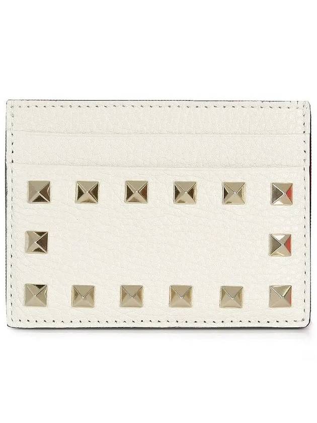 Rockstud Calfskin Card Holder Ivory - VALENTINO - BALAAN 3