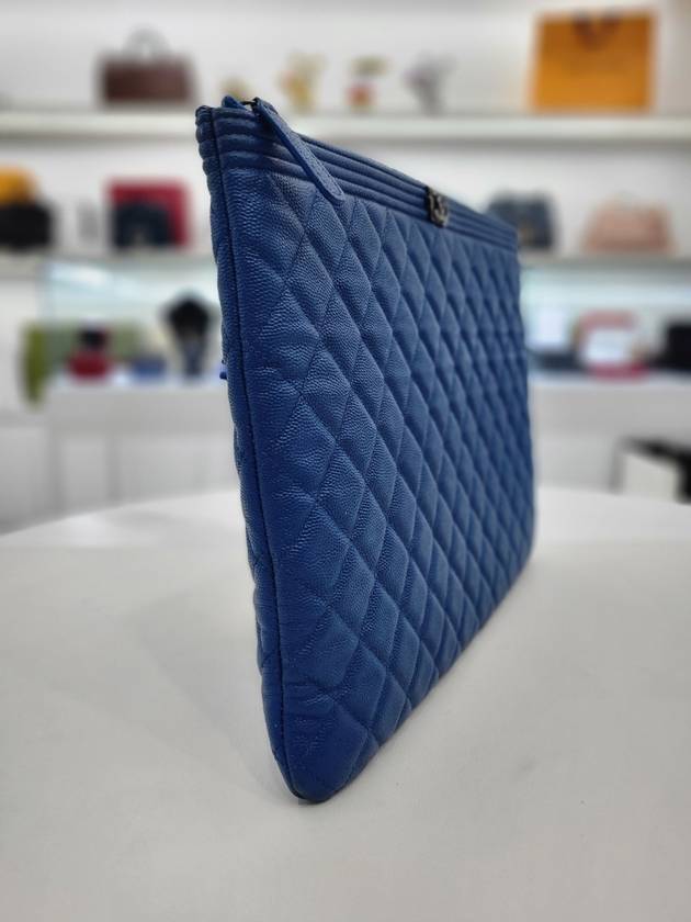 Boy silver caviar large clutch bag blue 24th a84407 - CHANEL - BALAAN 4